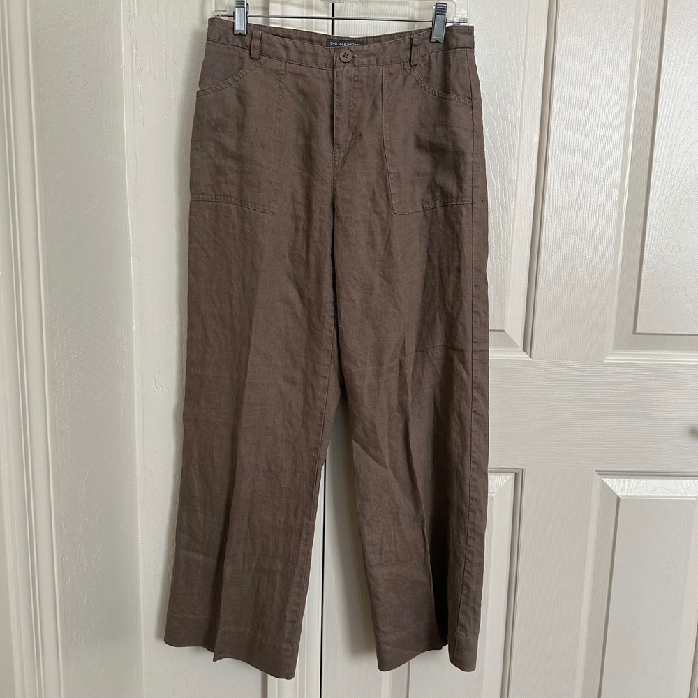 Chelsea & Theodore 100% Linen Wide Leg Utility Pants - Chocolate Brown‎ - Size 4